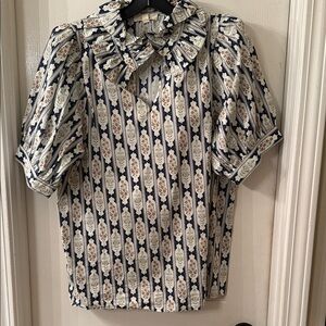 Entro Navy and Cream Patterned Blouse